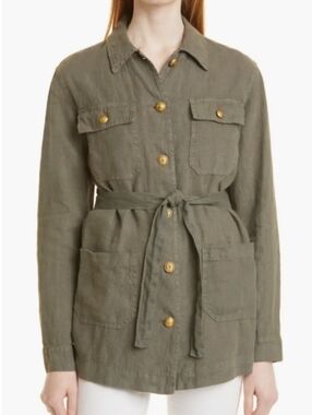L'AGENCE 'Jamila' Tie-Waist Linen Utility Jacket, Beetle Green